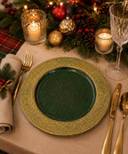 Plato Base Navideño Verde y Dorado 33 cm fondo