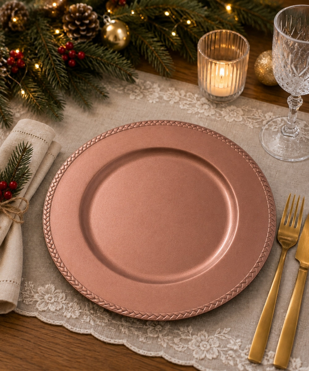 Plato Borde Trenzado Oro Rosa 33cm