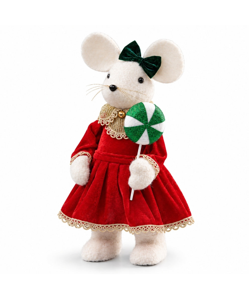 Ratón Decorativo Navideño Rojo y Verde 15 x 22 x 50 cm