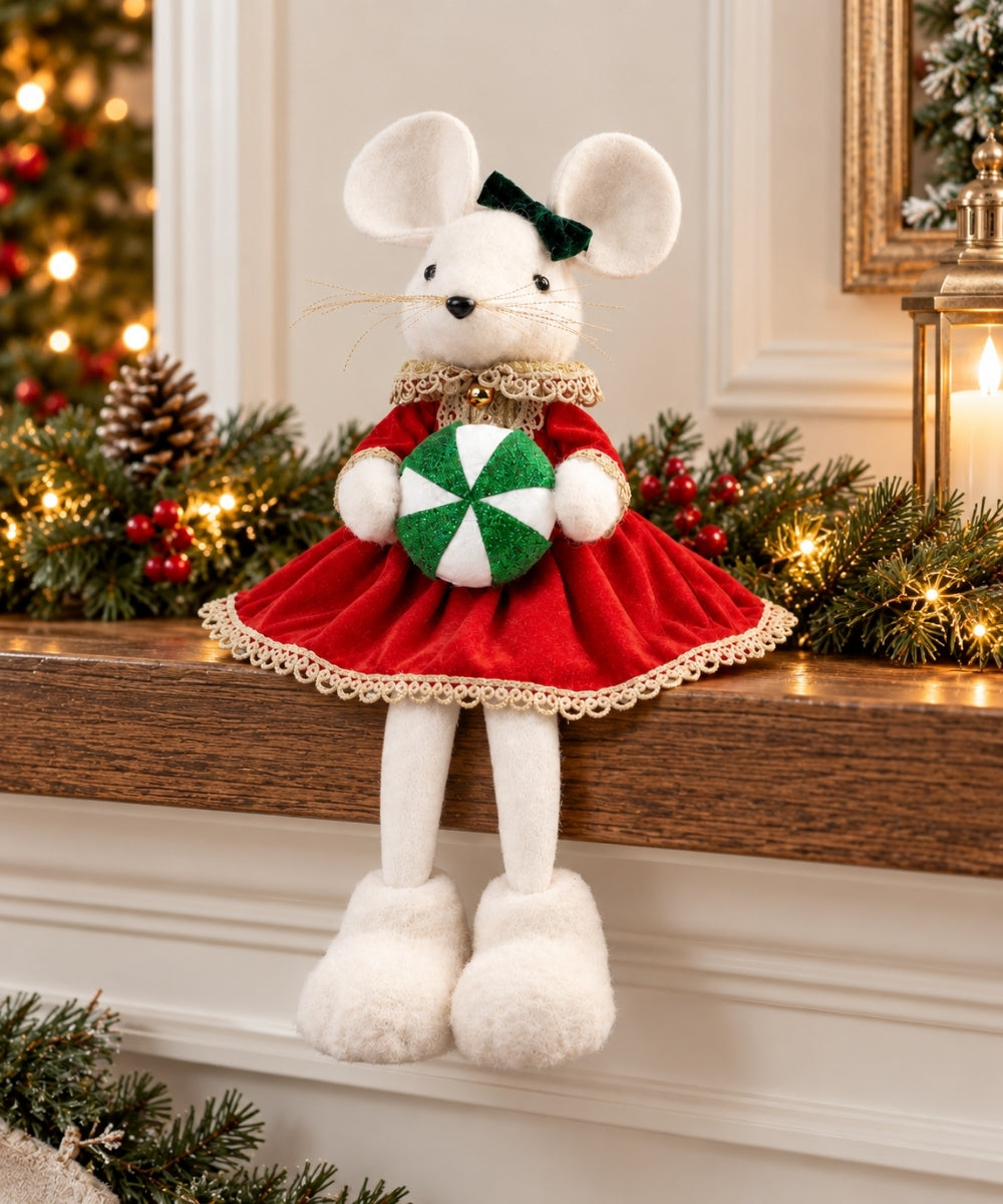 Ratona Navideña Decorativa 37 cm con Vestido Rojo