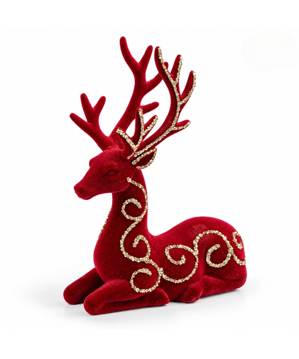 Reno Navideño Decorativo Rojo 19 x 25 cm con Detalles Dorados