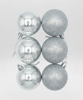 Set x6 Bolas Navideñas 10 cm Plateado Brillante y Escarchado Esferas para Árbol de Navidad