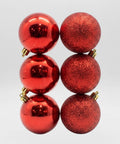 Set x6 Bolas Navideñas 10 cm Rojo Brillante y Escarchado Esferas para Árbol de Navidad