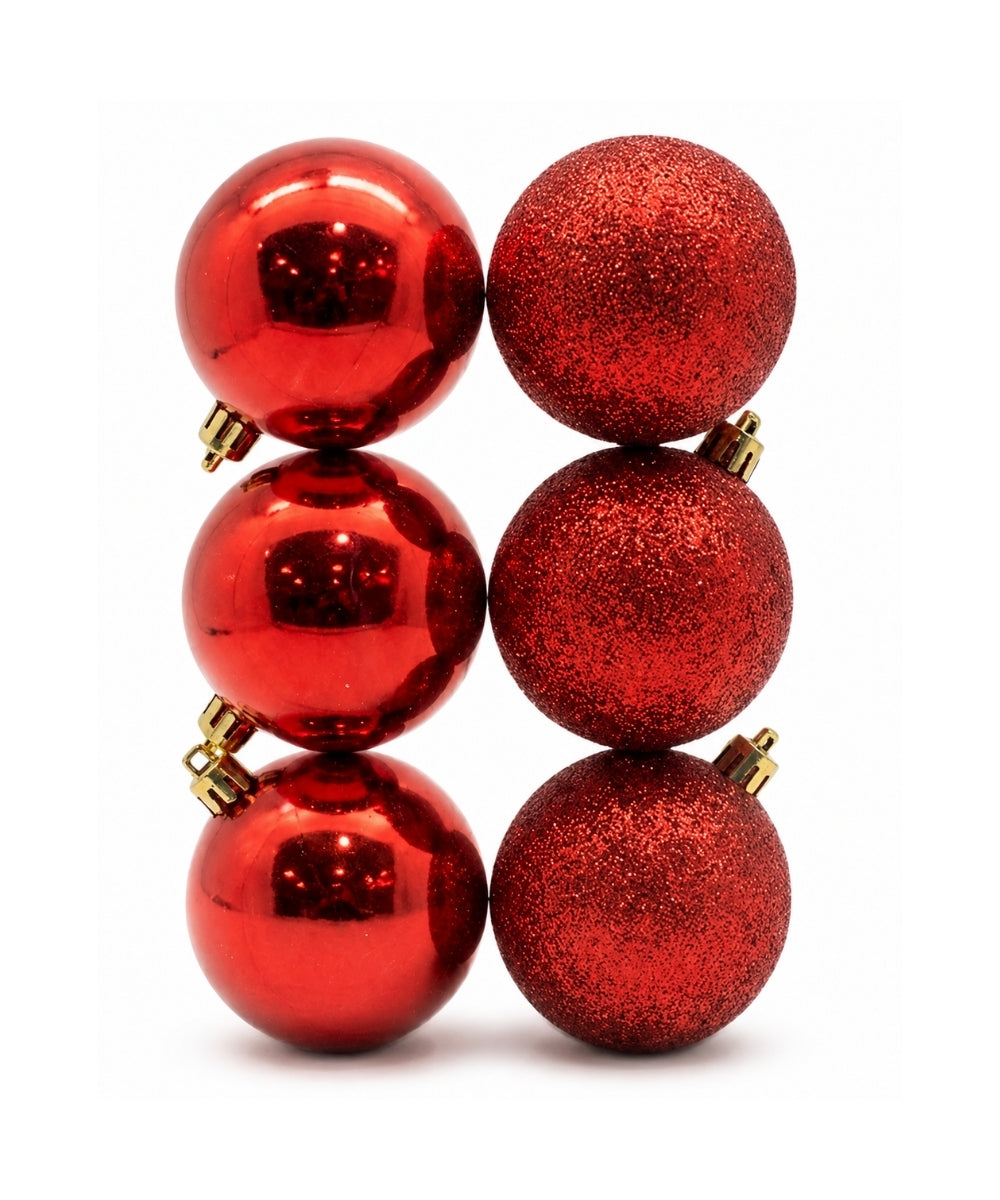 Set x6 Bolas Navideñas 10 cm Rojo Brillante y Escarchado Esferas para Árbol de Navidad