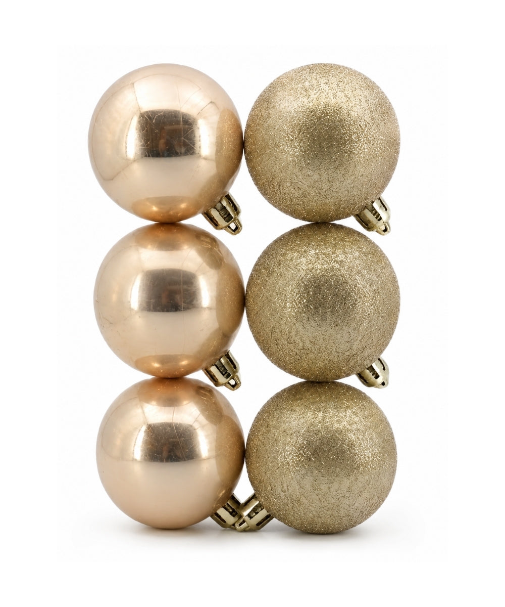 Set x6 Bolas Navideñas 10 cm Dorado Brillante y Escarchado Esferas para Árbol de Navidad
