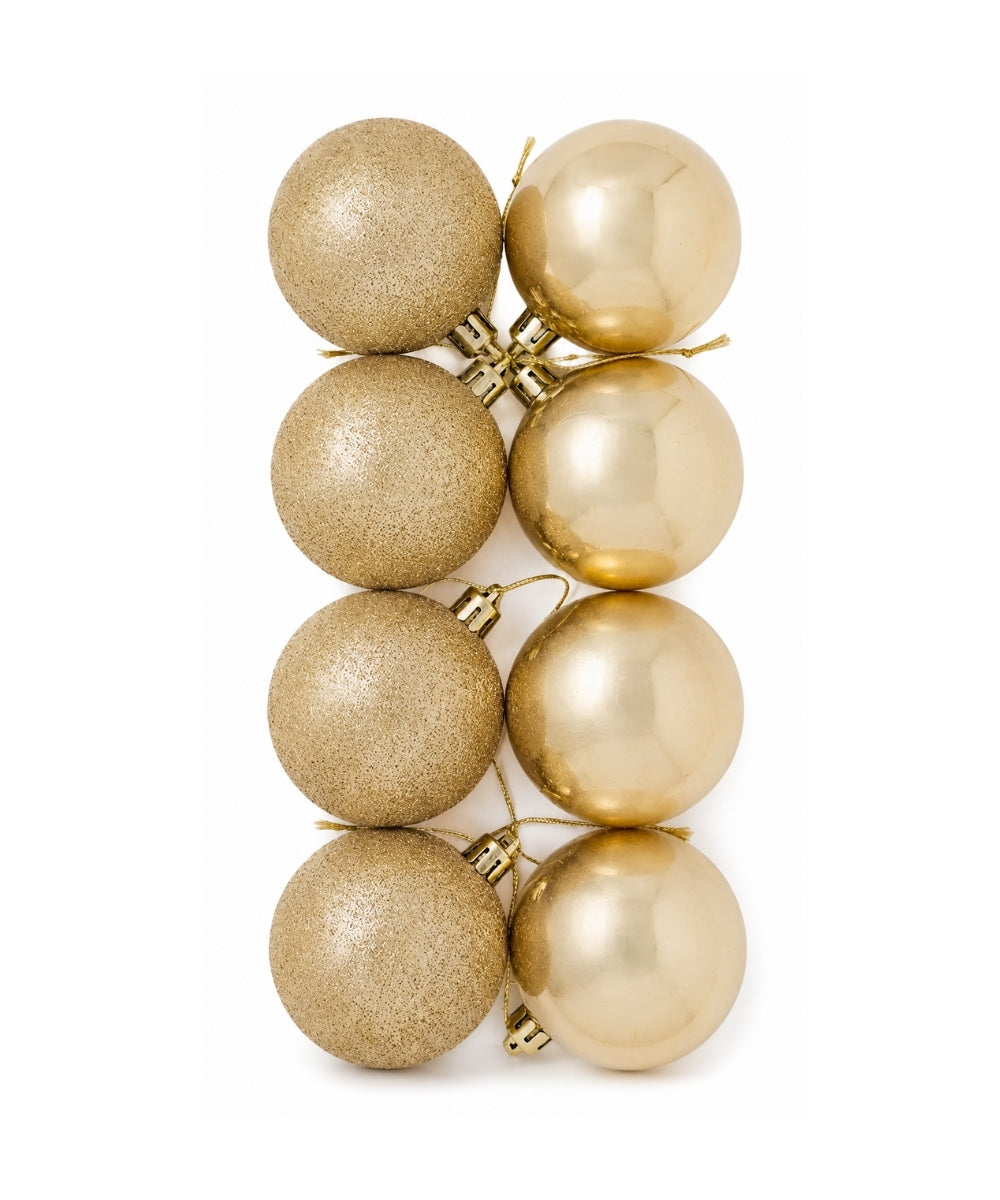 Set x8 Bolas Navideñas 8 cm Dorado Brillante y Escarchado Esferas para Árbol de Navidad