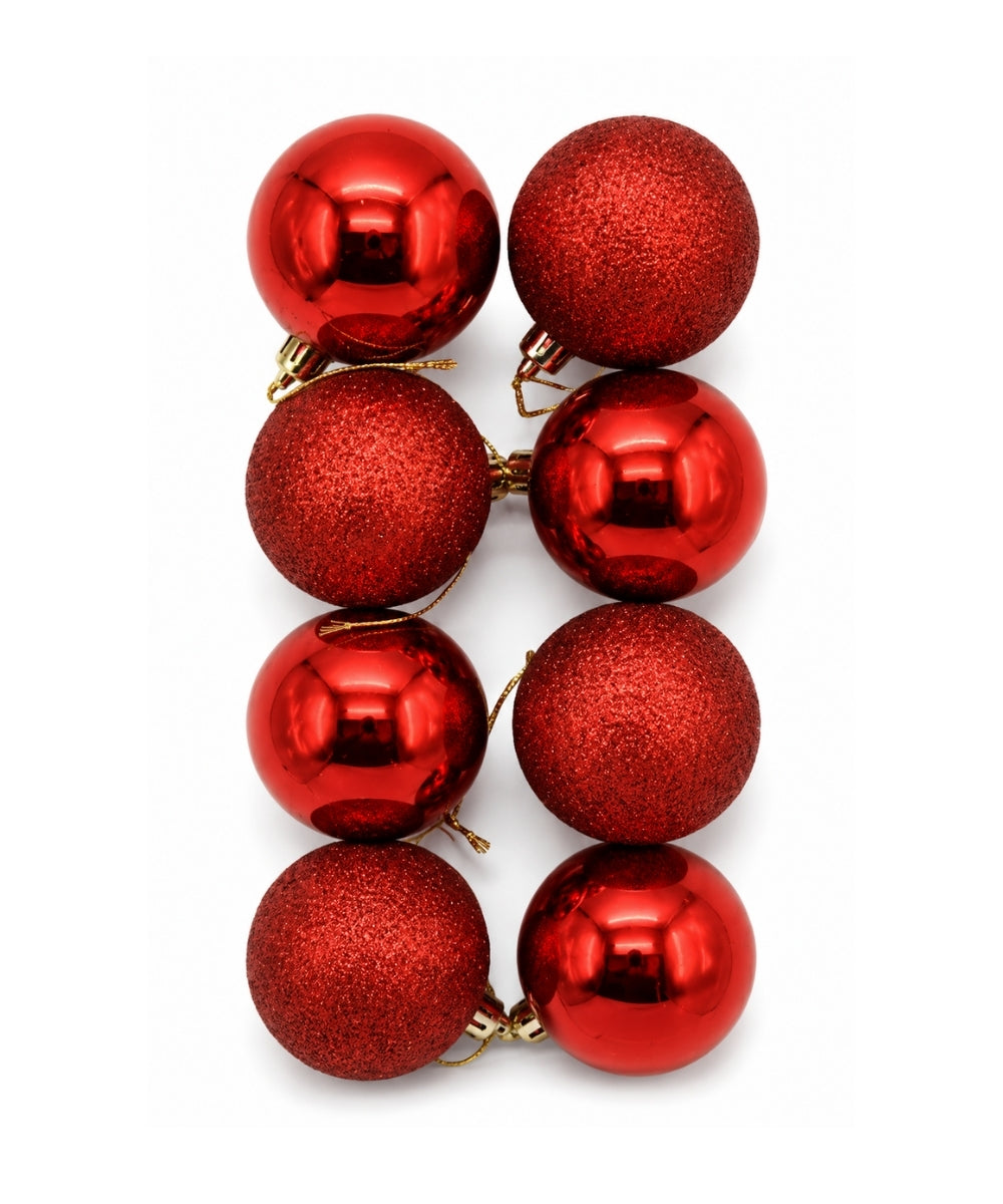 Set x8 Bolas Navideñas 8 cm Rojo Brillante y Escarchado Esferas para Árbol de Navidad