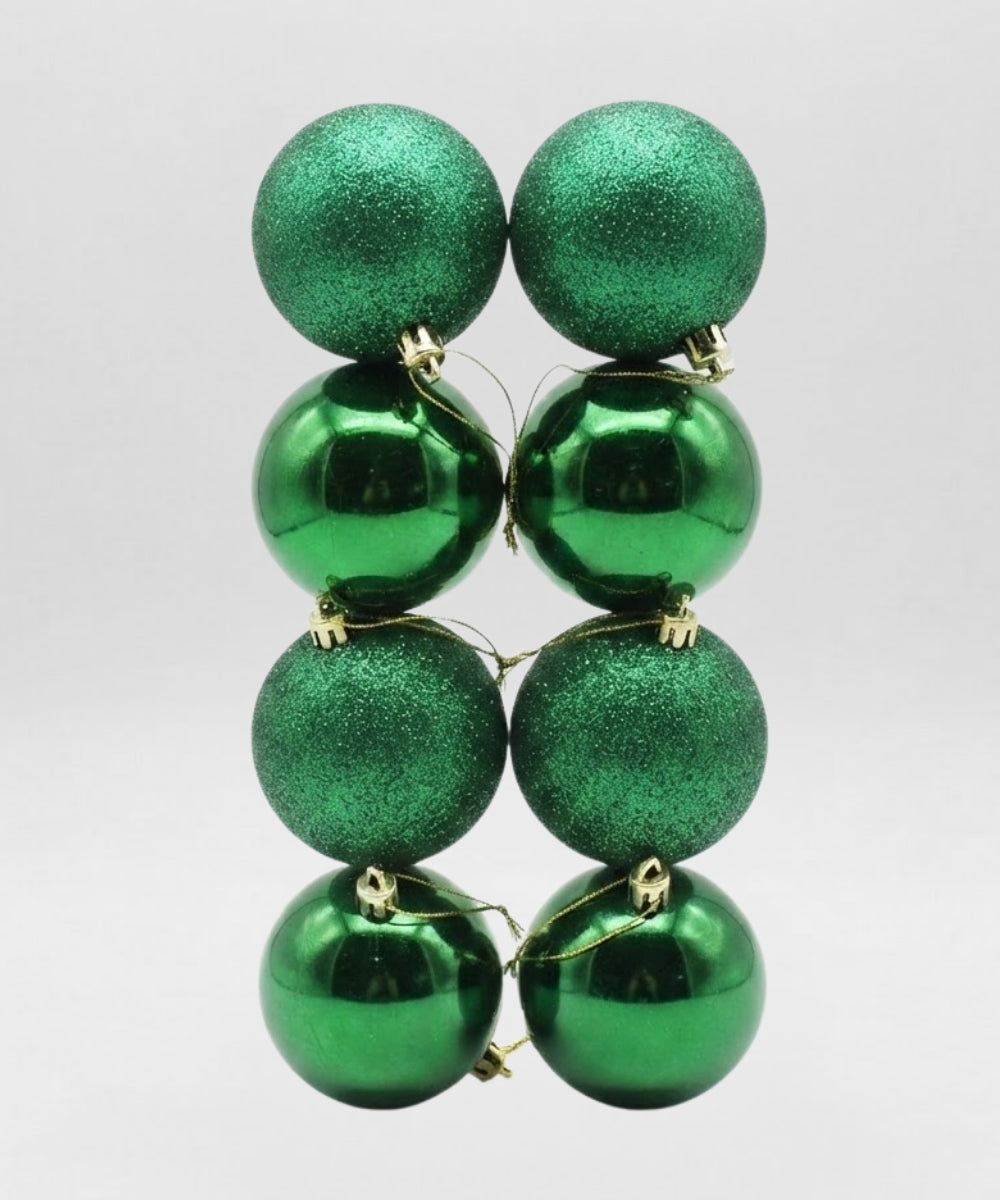Set x8 Bolas Navideñas 8 cm Verde Esmeralda Brillante y Escarchado Esferas para Árbol de Navidad