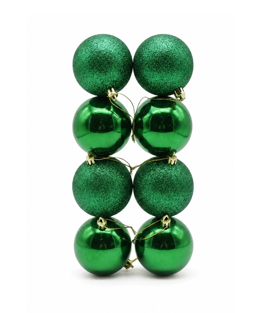 Set x8 Bolas Navideñas 8 cm Verde Esmeralda Brillante y Escarchado Esferas para Árbol de Navidad
