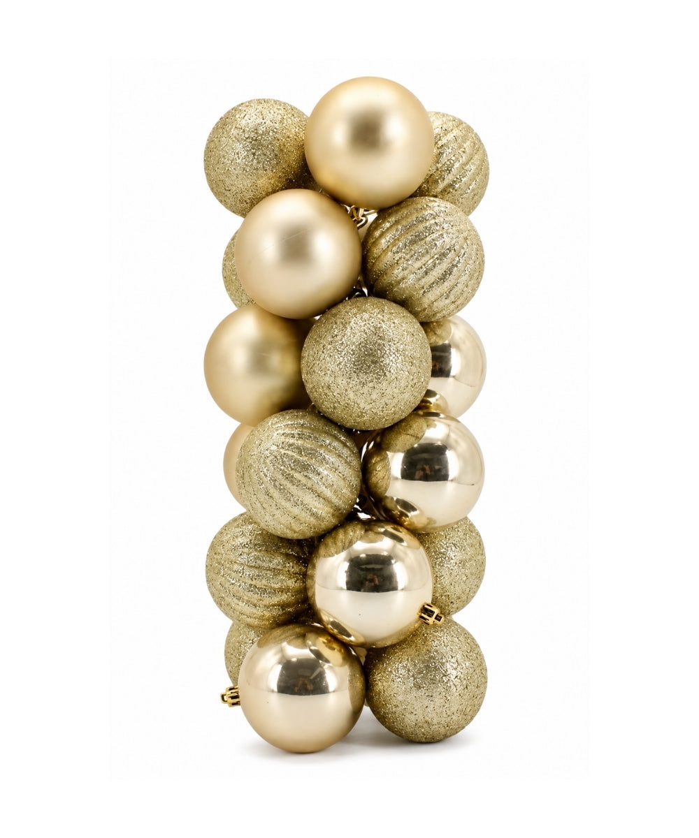 Set x24 Bolas Navideñas 10 cm Champaña Esferas Decorativas para Árbol de Navidad