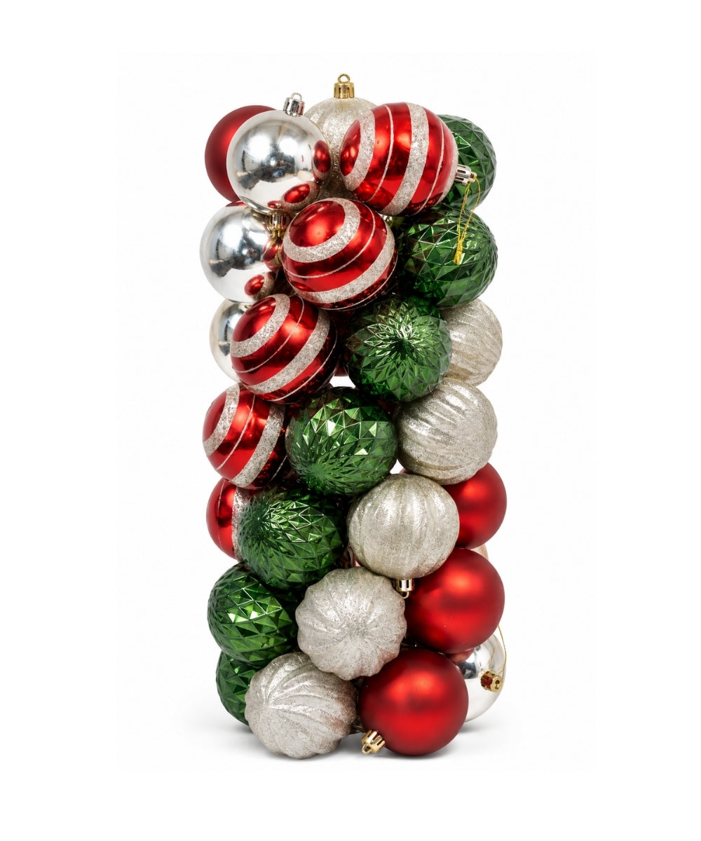 Set x35 Bolas Navideñas 7 cm Dorado Rojo Verde Esferas para Árbol de Navidad