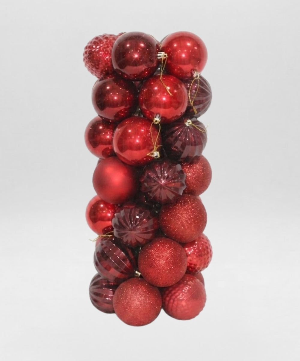 Set x35 Bolas Navideñas 8 cm Rojo Esferas Decorativas para Árbol de Navidad