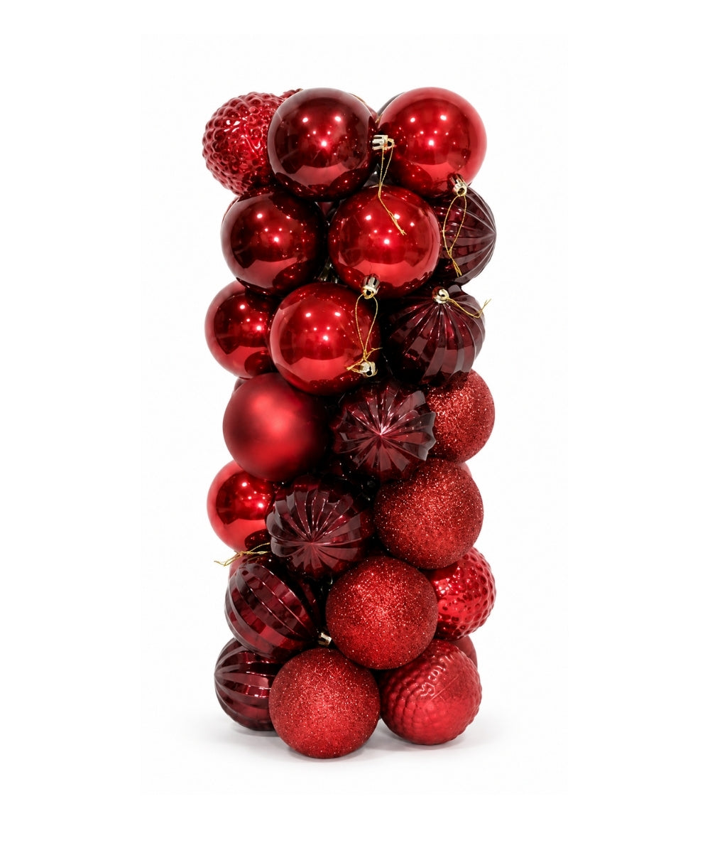 Set x35 Bolas Navideñas 8 cm Rojo Esferas Decorativas para Árbol de Navidad