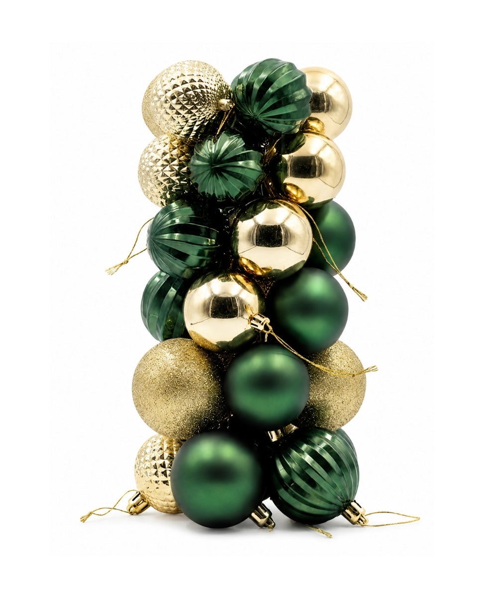 Set x35 Bolas Navideñas 8 cm Verde Oscuro Surtidas Motivos Esferas para Árbol de Navidad