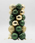 Set x35 Bolas Navideñas 8 cm Verde Oscuro Surtidas Motivos Esferas para Árbol de Navidad