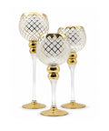 Set x3 Copas Decorativas Rombo Dorado y Transparente para Centro de Mesa