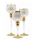 Set x3 Copas Decorativas Rombo Dorado y Transparente para Centro de Mesa