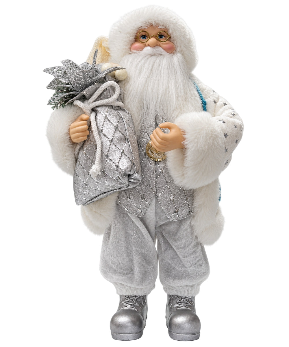 Santa Claus Navideño Blanco y Plateado con Saco 35 x 11 cm