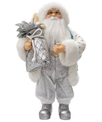Santa Claus Navideño Blanco y Plateado con Saco 35 x 11 cm