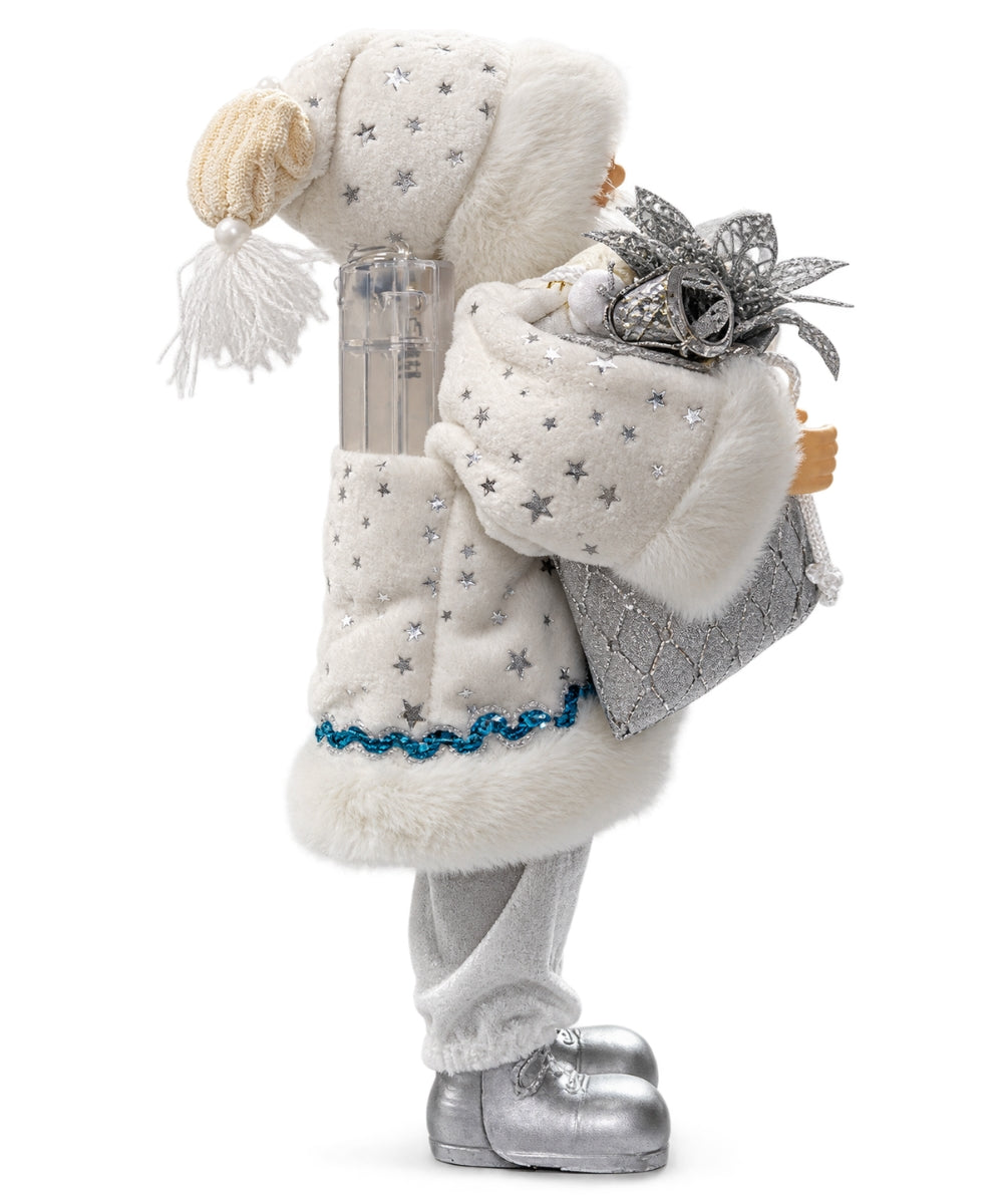Santa Claus Navideño Blanco y Plateado con Saco 35 x 11 cm