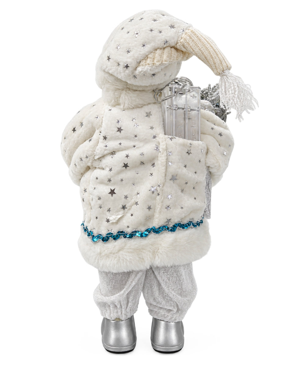 Santa Claus Navideño Blanco y Plateado con Saco 35 x 11 cm