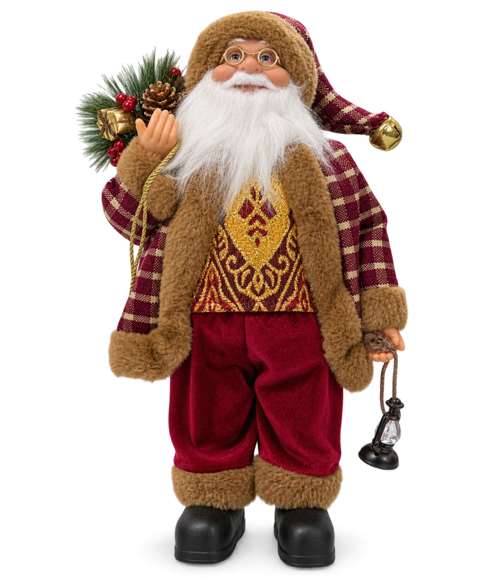 Santa Claus Navideño Borgoña y Beige con Farol 35 x 11 cm