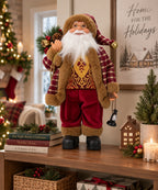 Santa Claus Navideño Borgoña y Beige con Farol 35 x 11 cm