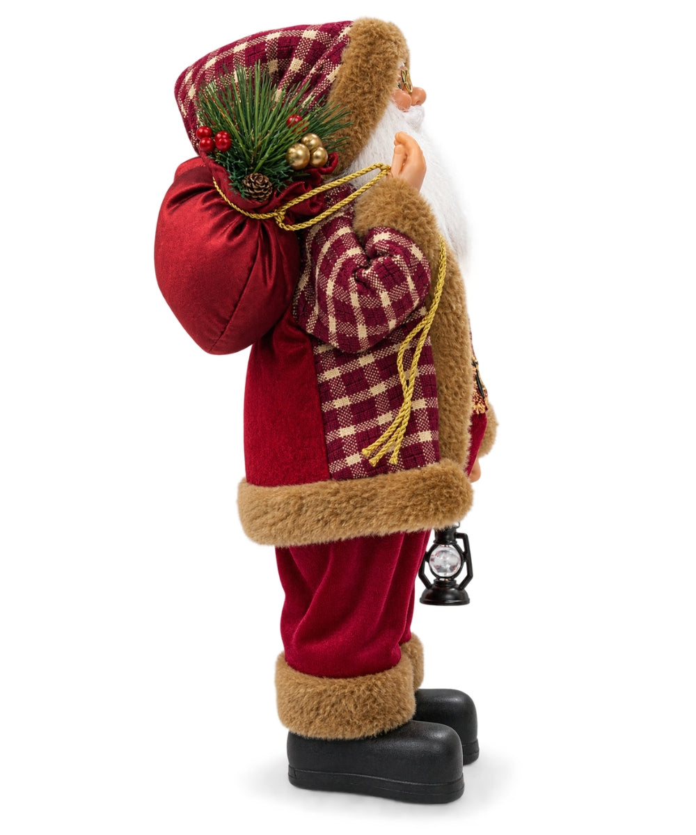 Santa Claus Navideño Borgoña y Beige con Farol 35 x 11 cm