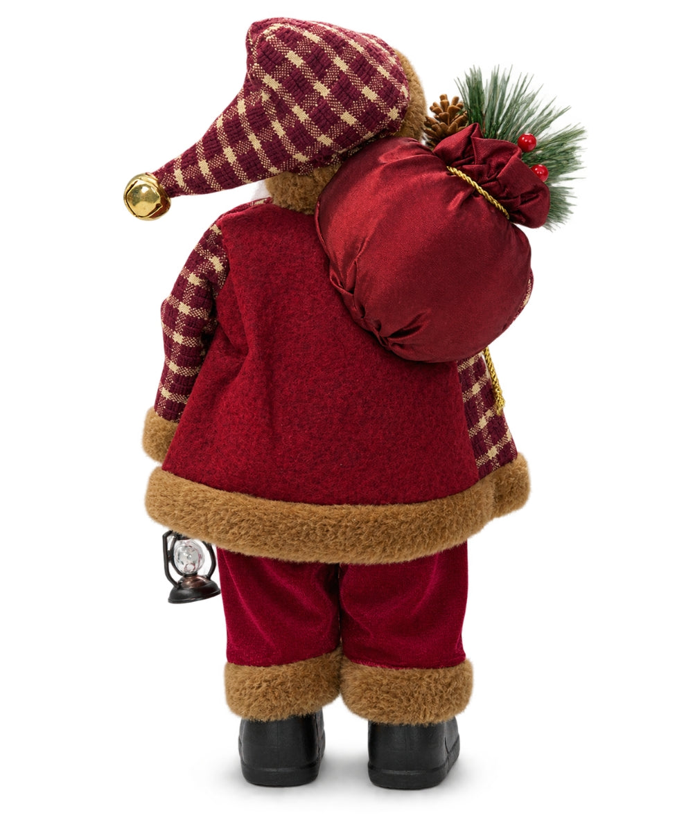 Santa Claus Navideño Borgoña y Beige con Farol 35 x 11 cm