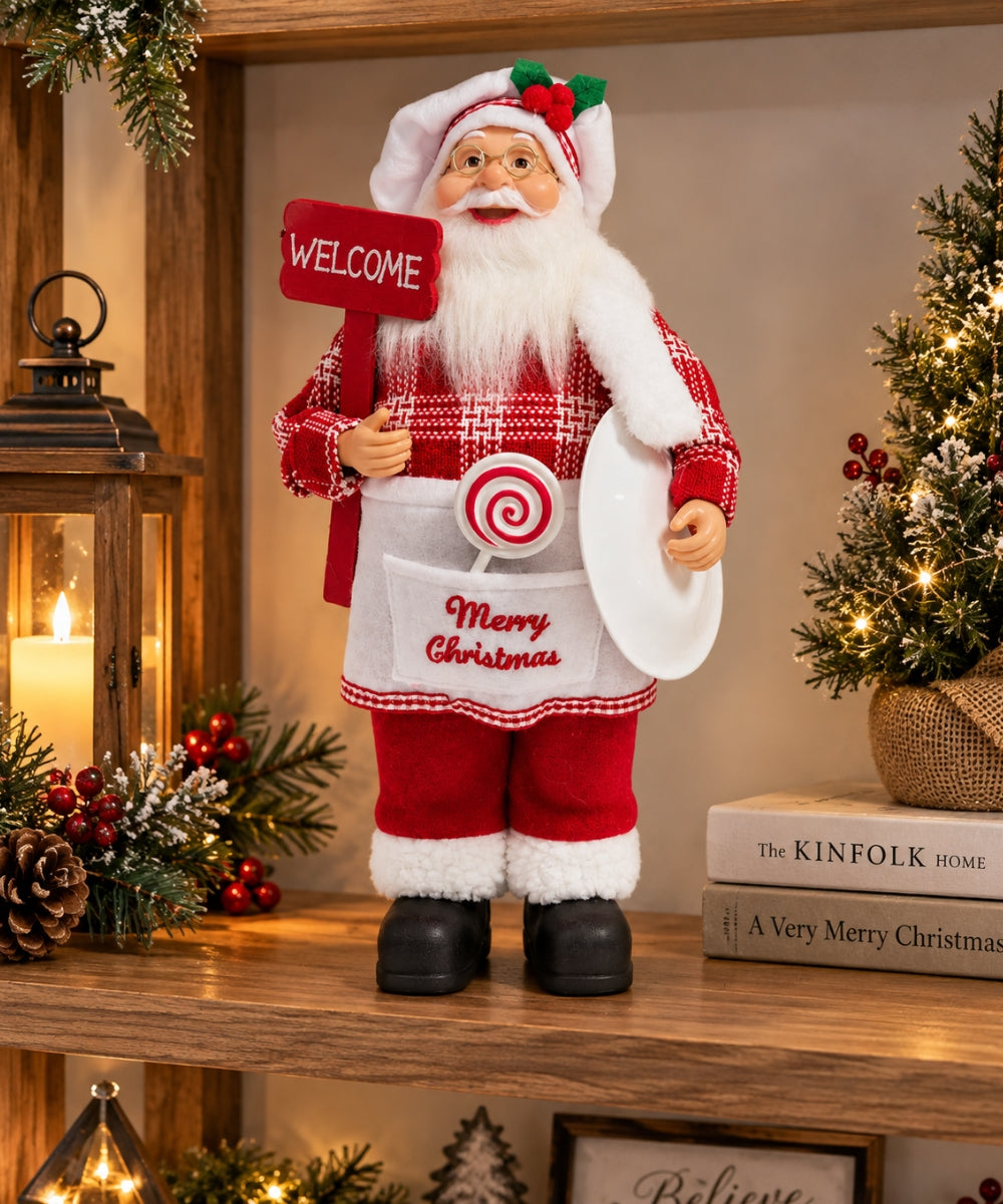 Santa Claus Navideño Rojo y Blanco con Letrero Welcome 35 x 11 cm