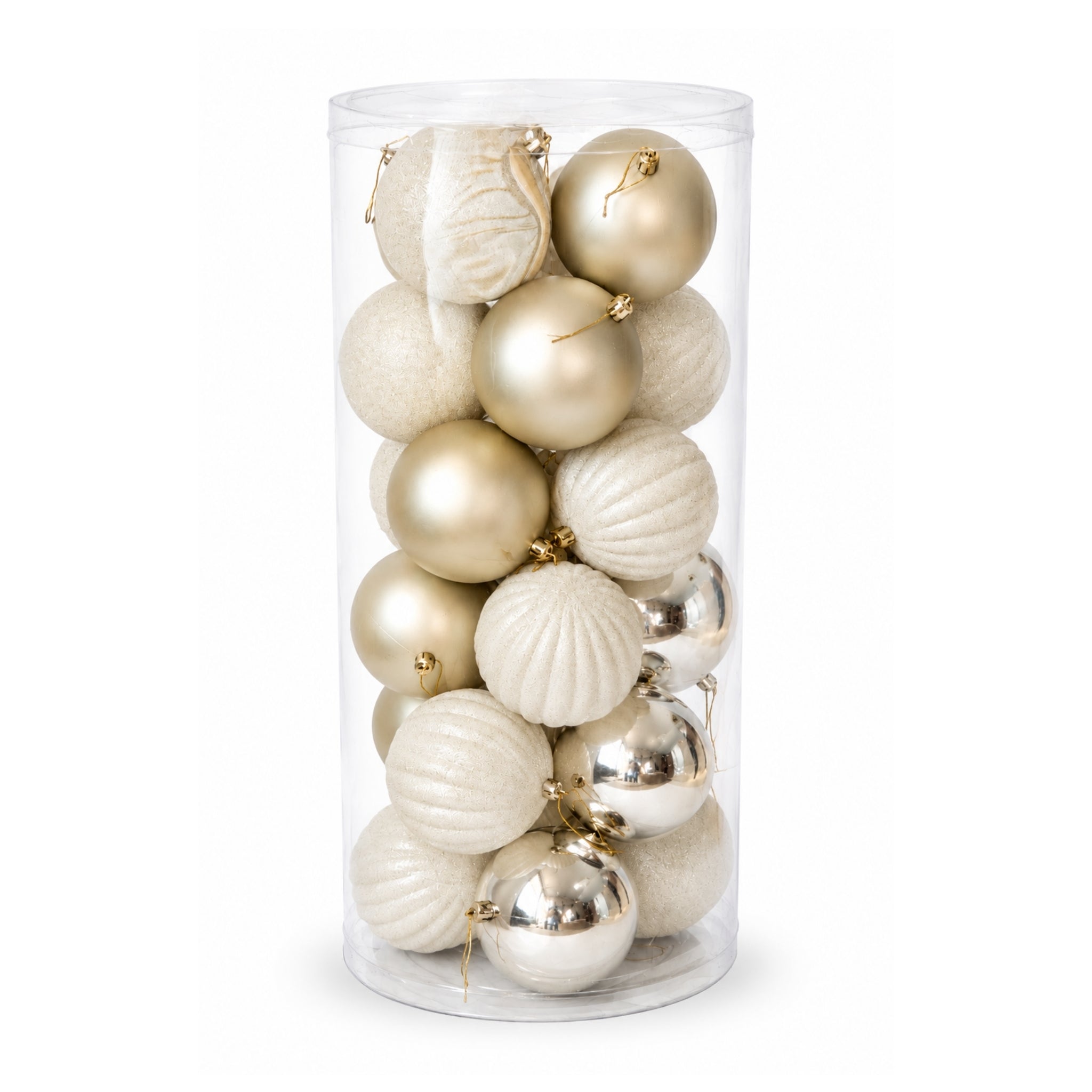 Set x24 Bolas Navideñas 10 cm Beige Esferas Decorativas para Árbol de Navidad