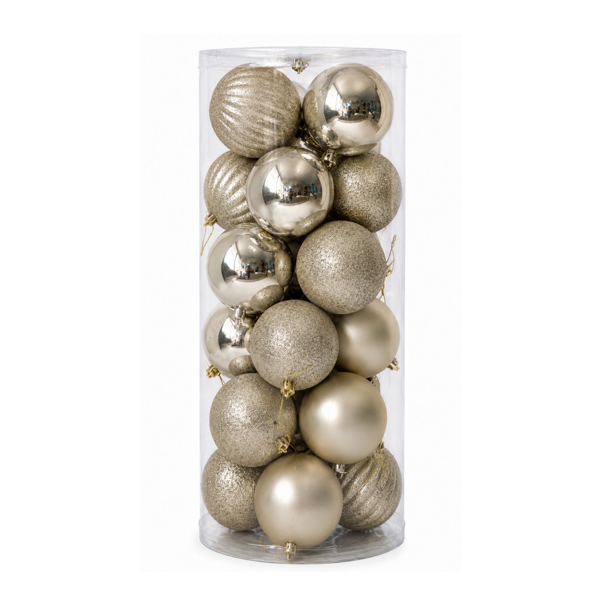 Set x24 Bolas Navideñas 10 cm Champaña Esferas Decorativas para Árbol de Navidad