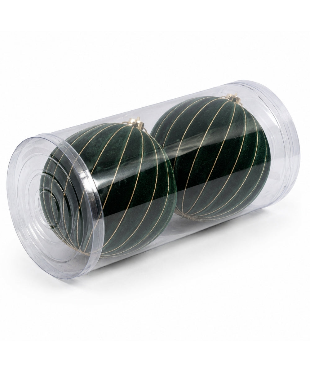 Set x2 Bolas Navideñas Verdes 20 cm con Detalles Dorados