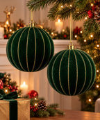 Set x2 Bolas Navideñas Verdes 20 cm con Detalles Dorados