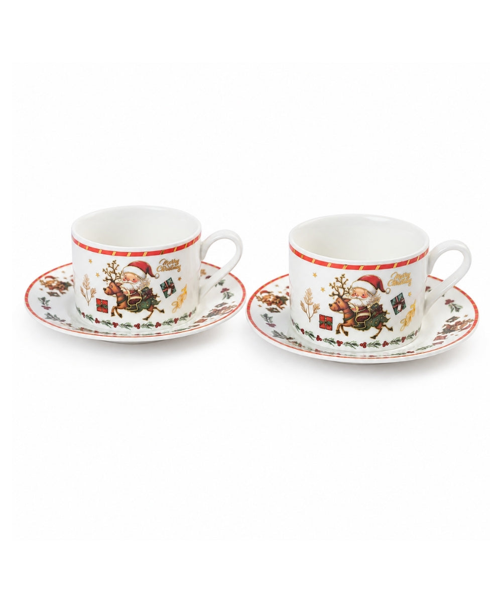 Set x2 Pocillos Navideños Blanco y Rojo con Plato y Cuchara