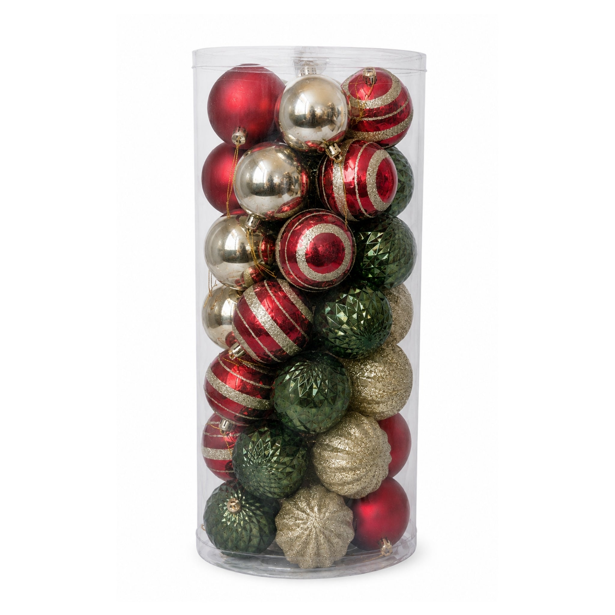 Set x35 Bolas Navideñas 7 cm Dorado Rojo Verde Esferas para Árbol de Navidad