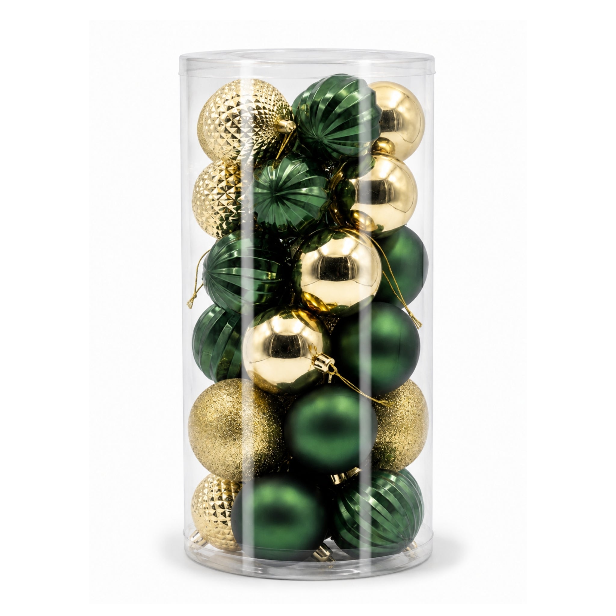Set x35 Bolas Navideñas 8 cm Verde Oscuro Surtidas Motivos Esferas para Árbol de Navidad