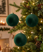 Set x3 Bolas Navideñas Verdes Gamuzadas fondo