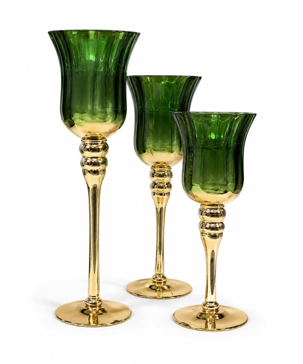 Set x3 Copas Decorativas Verdes y Doradas