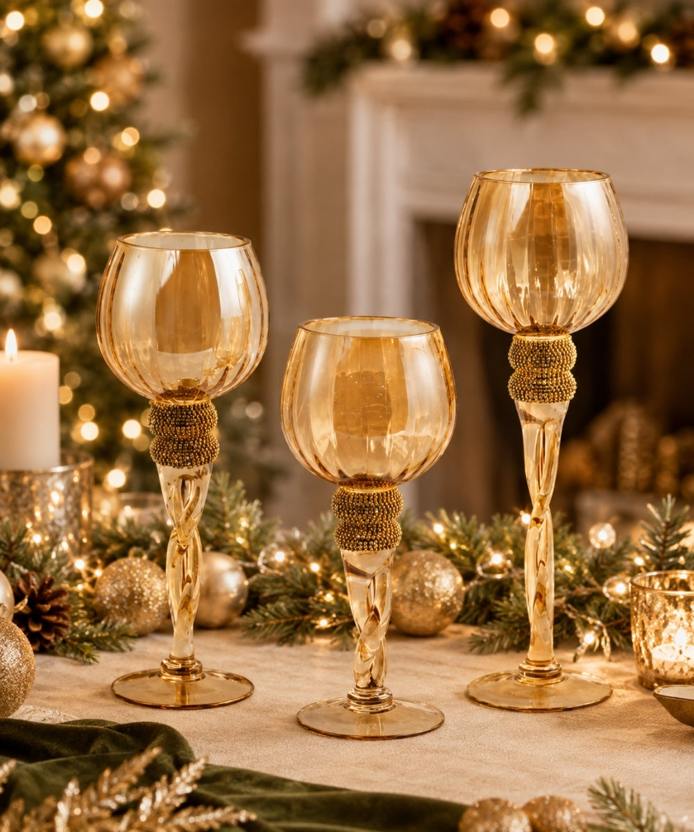 Set x3 Copas Navideñas Decorativas Doradas 