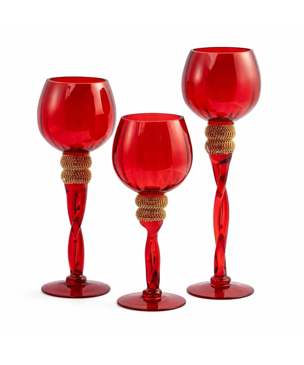 Set x3 Copas Navideñas Rojas con Dorado 40/35/30 cm