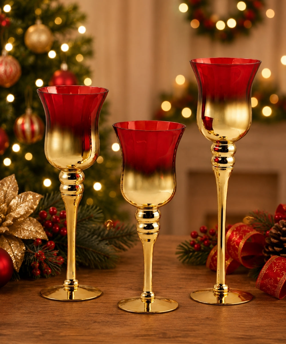Set x3 Copas Navideñas Rojo y Dorado