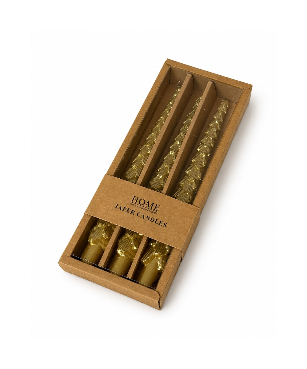 Set x3 Velas Navideñas Doradas Diseño Árbol