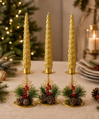 Set x3 Velas Navideñas Doradas Diseño Árbol