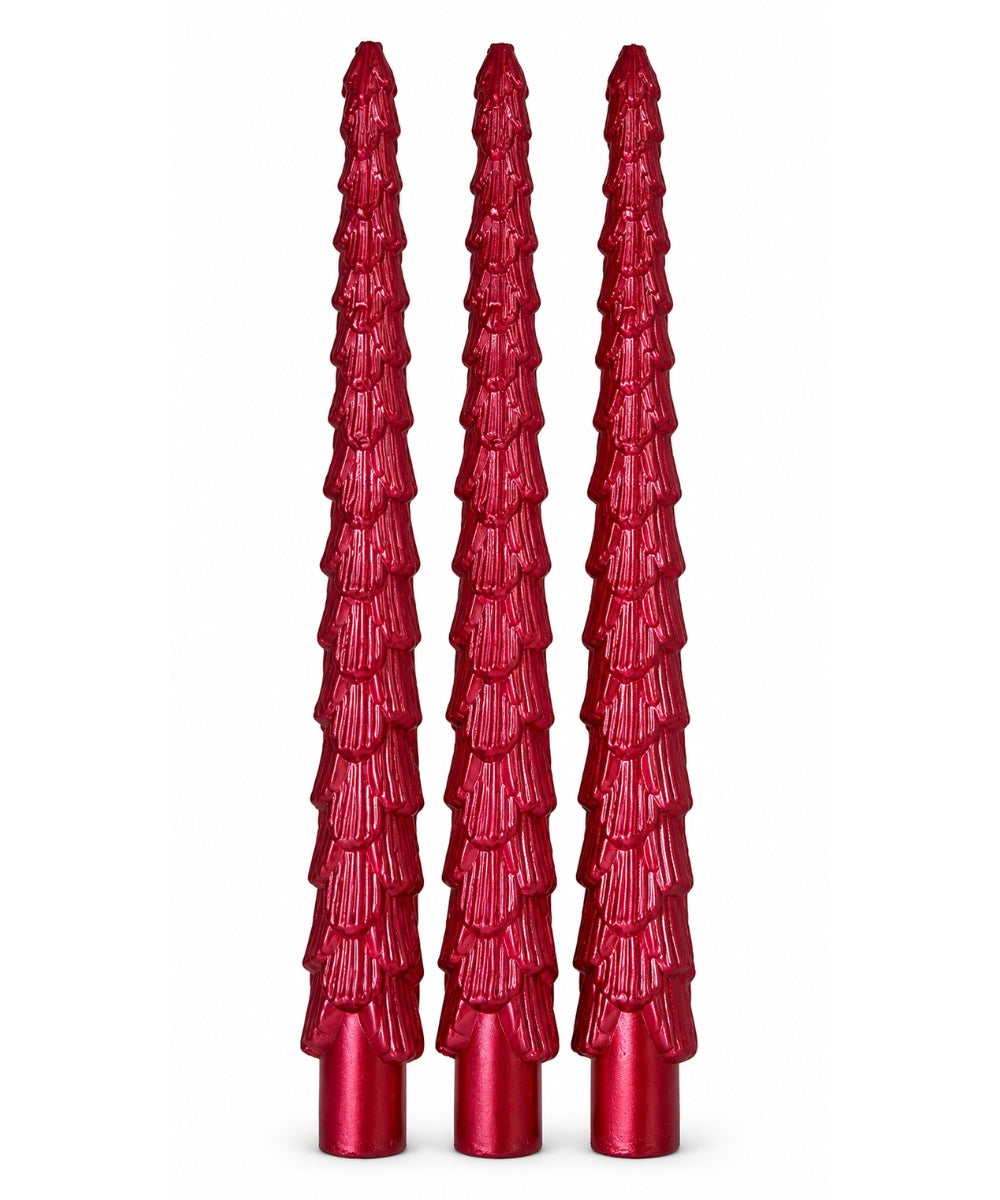 Set x3 Velas Navideñas Rojas Diseño Árbol
