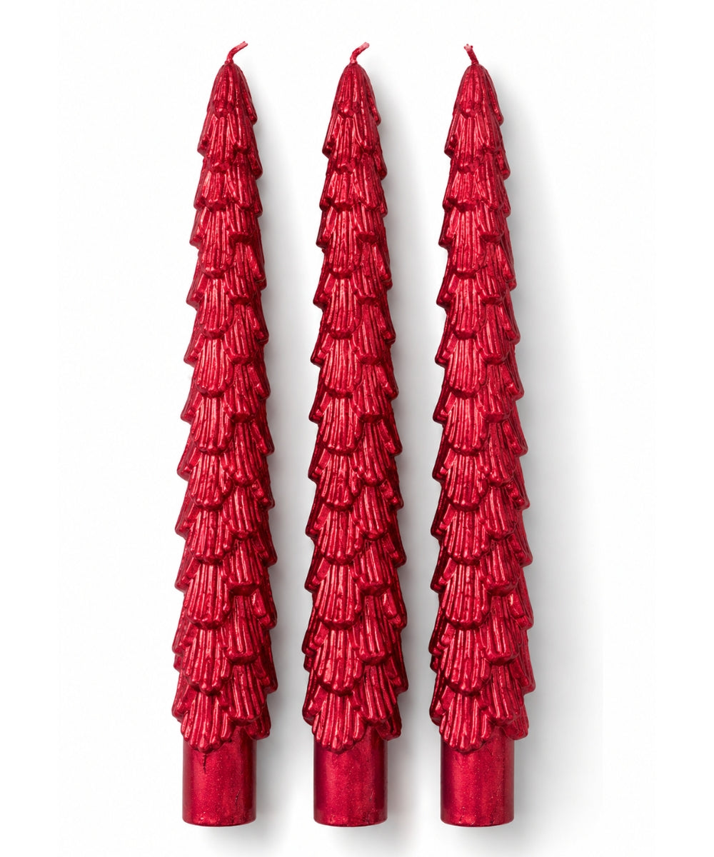 Set x3 Velas Navideñas Rojas Diseño Árbol 20 cm