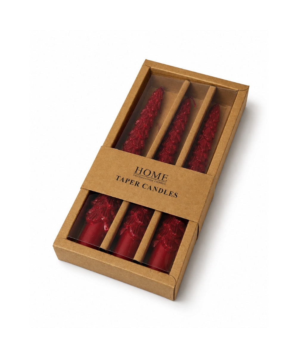 Set x3 Velas Navideñas Rojas Diseño Árbol 20 cm