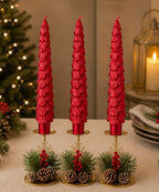 Set x3 Velas Navideñas Rojas Diseño Árbol 20 cm
