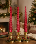 Set x3 Velas Navideñas Rojas Diseño Árbol
