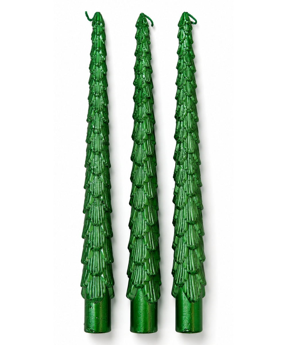 Set x3 Velas Navideñas Verdes Diseño Árbol